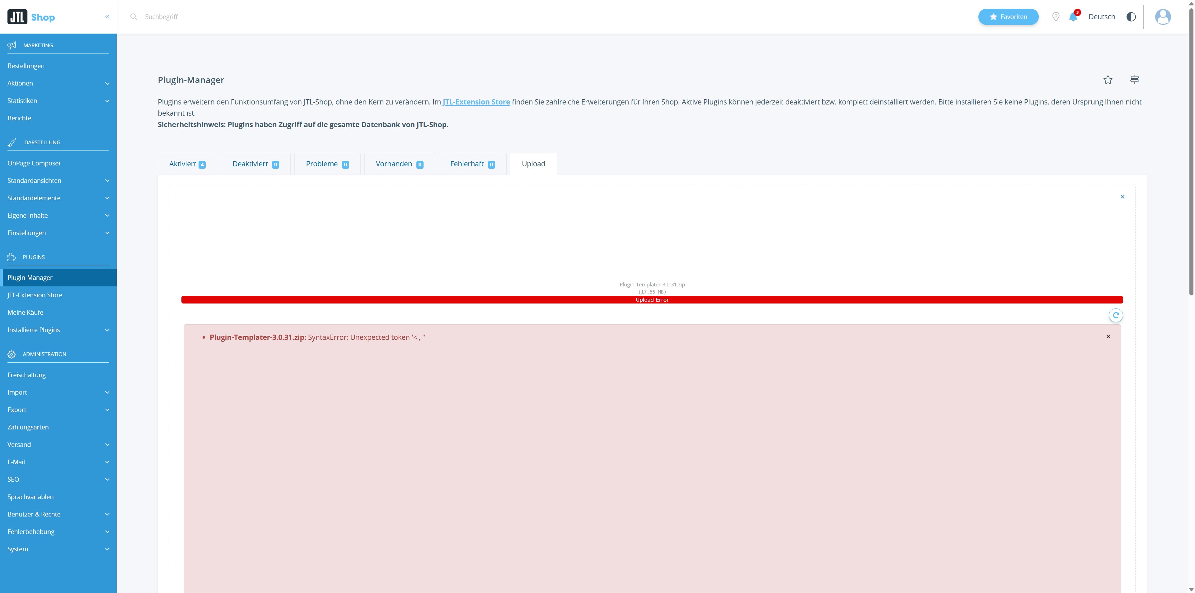 Error Meldung Unexpected Token