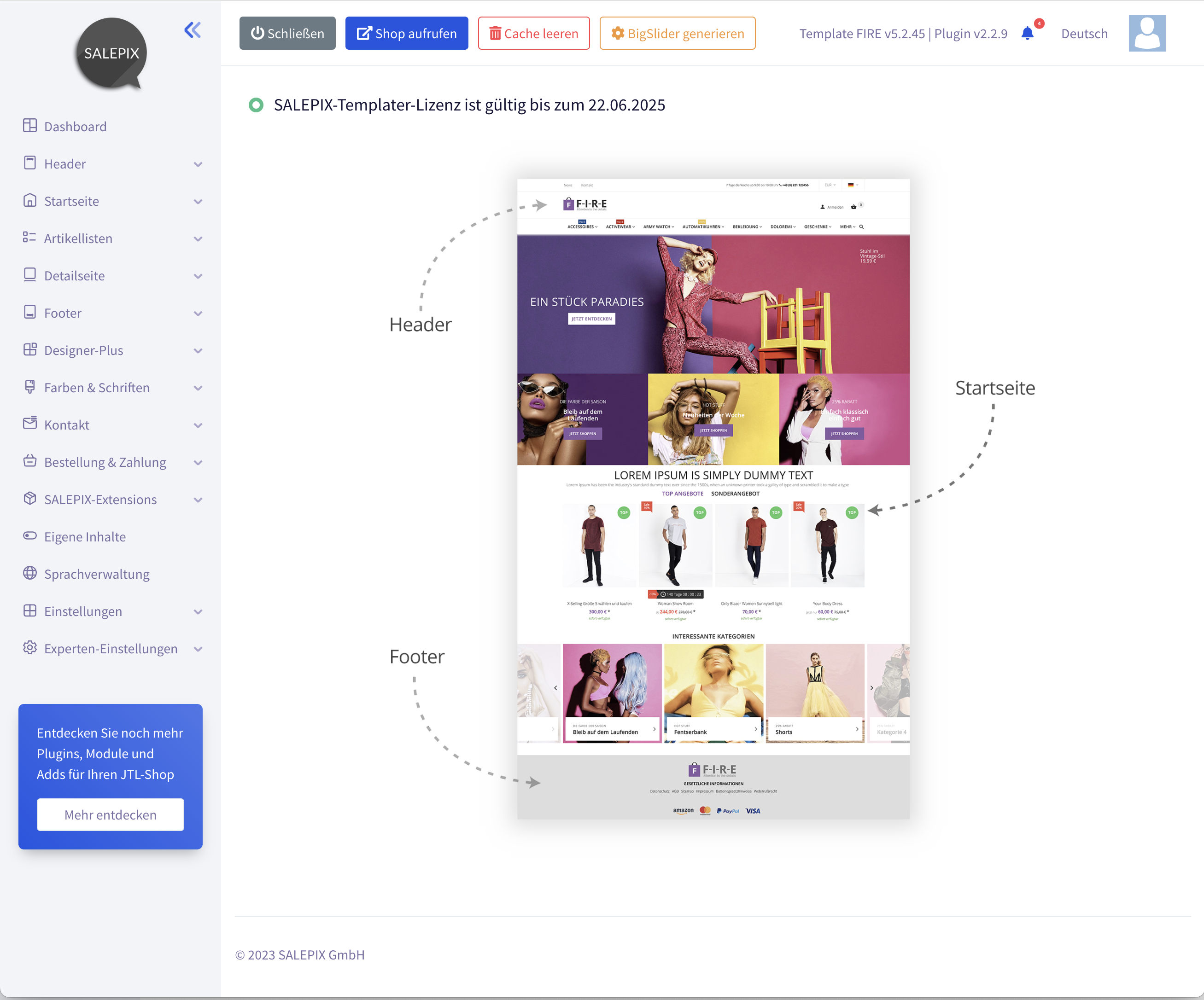 Dashboard des SALEPIX-Templater-Plugins